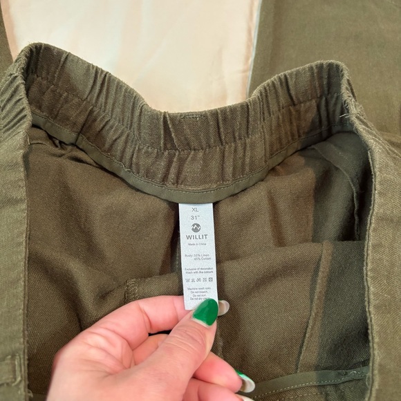 Willit Women's Cotton Linen Wide-Leg Pants Olive Green XL 31” - Picture 5 of 7